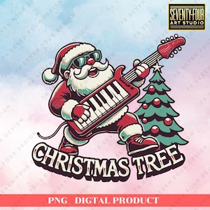 Santa with Keytar PNG - Fun Christmas Clipart Featuring Santa Playing Guitar Keyboard