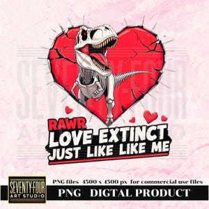 Rawr Love Extinct Dinosaur Skeleton Heart PNG for DIY Crafts and Gifts