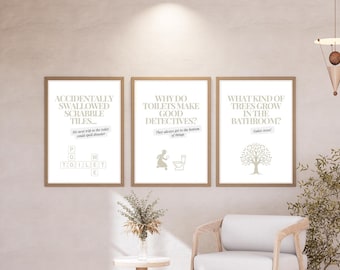 Set of 3 Funny Toilet Wall Art | Humorous Bathroom Wall Art | Digital Downloadable Prints
