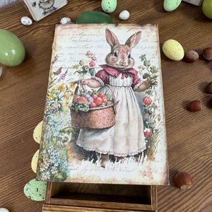 Hand-Painted Wooden Unique Box with Bunny, Decorative Storage for Candy, Jewelry, Pens & Keepsakes, Rustic Organizer, Handmade Gift