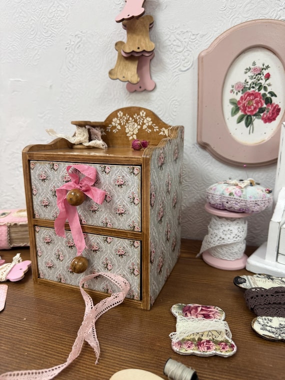 mini wooden dresser craft Shabby Chic Mini Dresser With Roses, Wooden Jewelry Box for Women, Vintage  Organizer for Sewing, Crafts & Keepsakes, Handmade Floral Decor