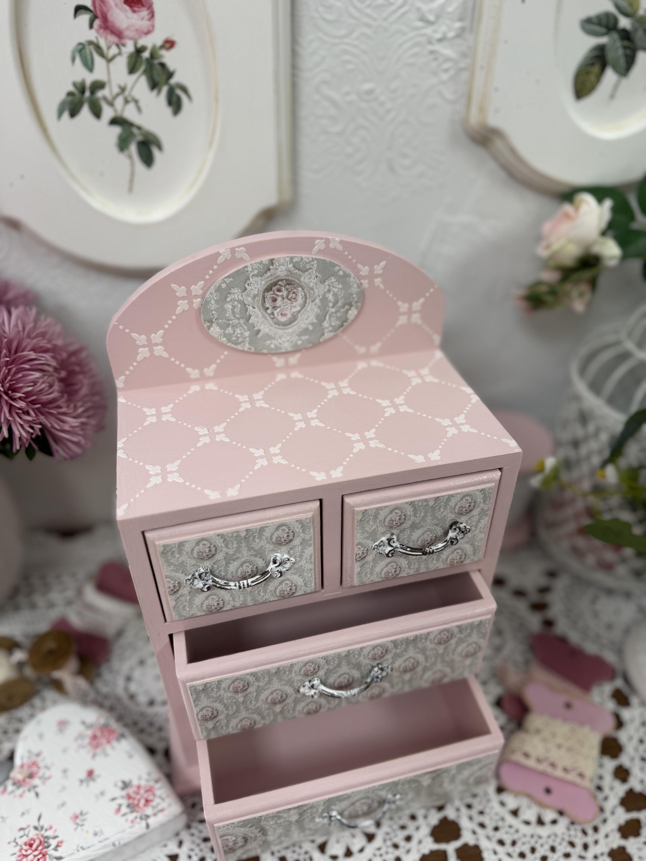 Wooden Dresser Jewelry Organizer, Hand-painted Chest With Pink Roses ...