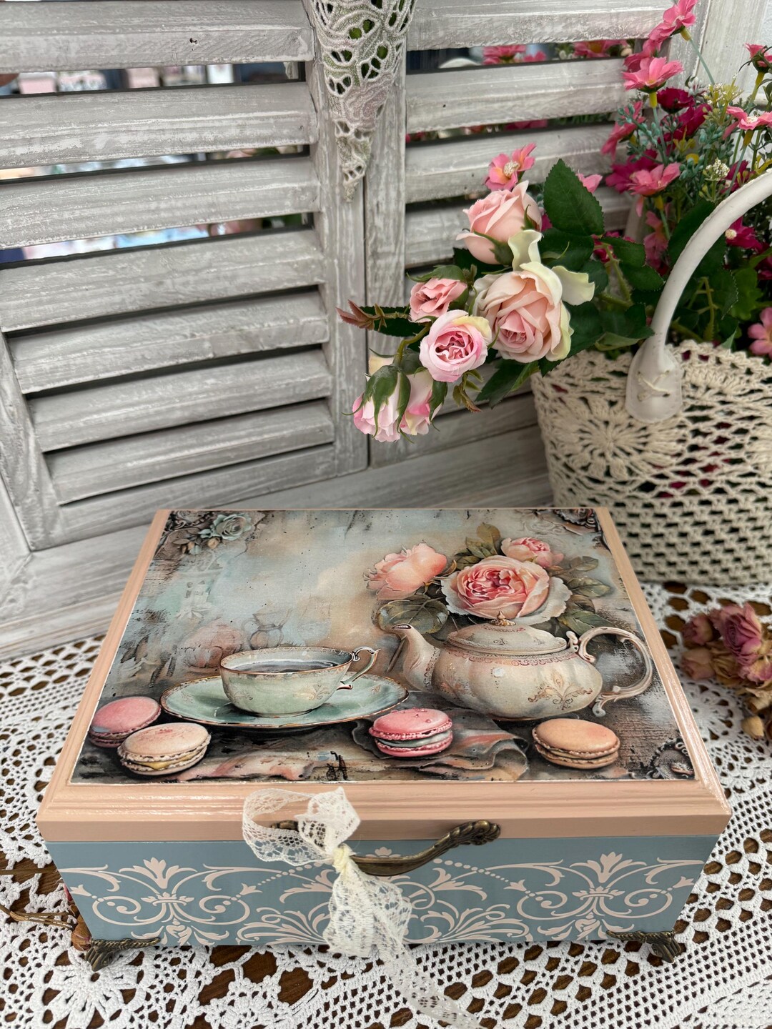 Handmade Wooden Tea Box as a Cozy Kitchen Decor, Rustic Jewelry Box ...