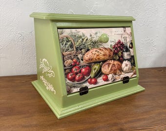 Rustic Wooden Bread Box, Farmhouse Bread Storage Bin, Large Handmade Bread Box, Vintage French Country Kitchen Decor