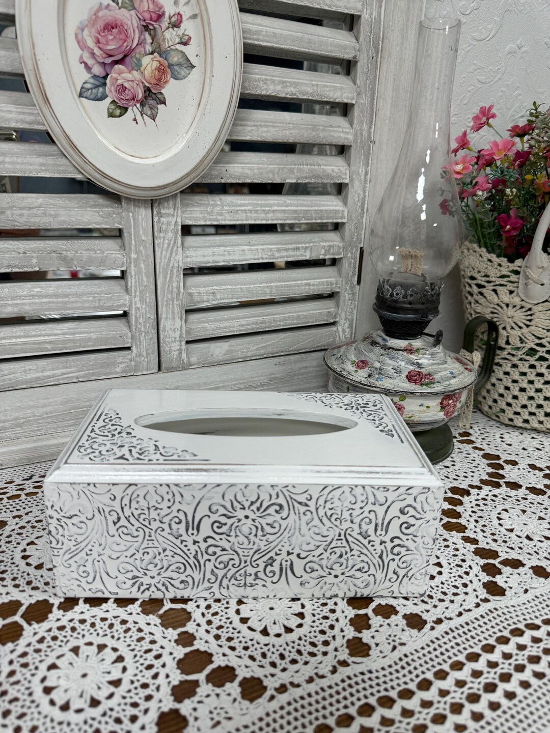 White Lace Wooden Napkin Holder, Elegant Handcrafted Tissue Box for ...