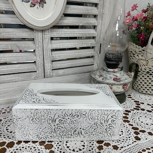 Porta tovaglioli in legno con pizzo bianco, elegante scatola porta fazzoletti realizzata a mano per cucina o tavolo da pranzo, romantico arredamento shabby chic per la cucina