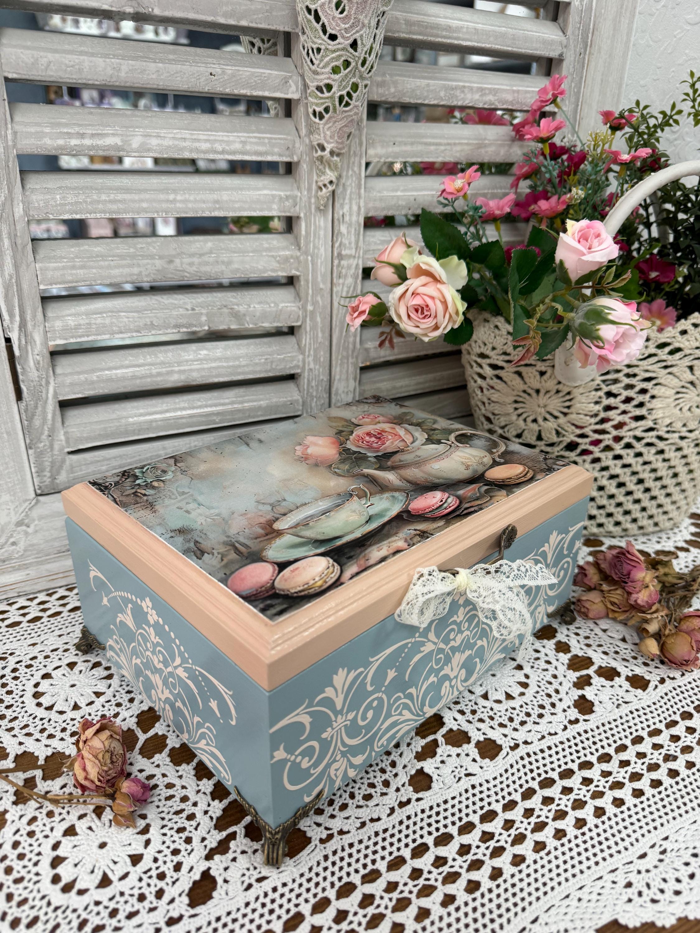 Shabby Chic Wooden Jewelry Box Organizer, Hand Painted Box With Roses ...