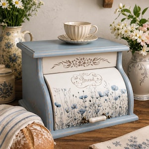 Panera con estampado floral azul – Almacenamiento para cocina rústica