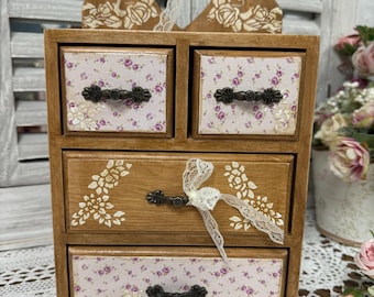 Handcrafted Wooden Mini Dresser – Boho Style Organizer with Drawers, Artisan Home Decor & Storage Solution, Perfect Gift for New Homeowners