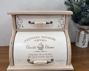 Large Wooden Bread Box in Beige Vintage Style, Family Bread Storage Container, Rustic Kitchen Organization Decor Gift for Housewarming