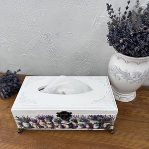 Lavender Themed Napkin Holder, Handcrafted Wooden Table Decor, Rustic Floral Kitchen Accessory, Cottagecore Dining Room Gift