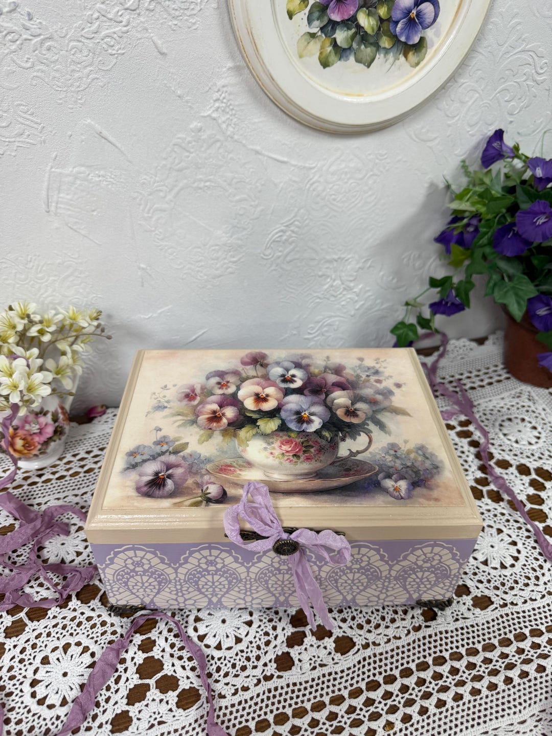 Rustic Memory Box in Shabby Chic Style, Hand-painted Wooden Jewelry Box ...