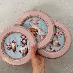 Handcrafted Roses Wall Art Set of 3, Pano Style Floral Decor for Bedroom, Elegant Vintage Style Decor, Shabby Chic Wall Decor Home Accent