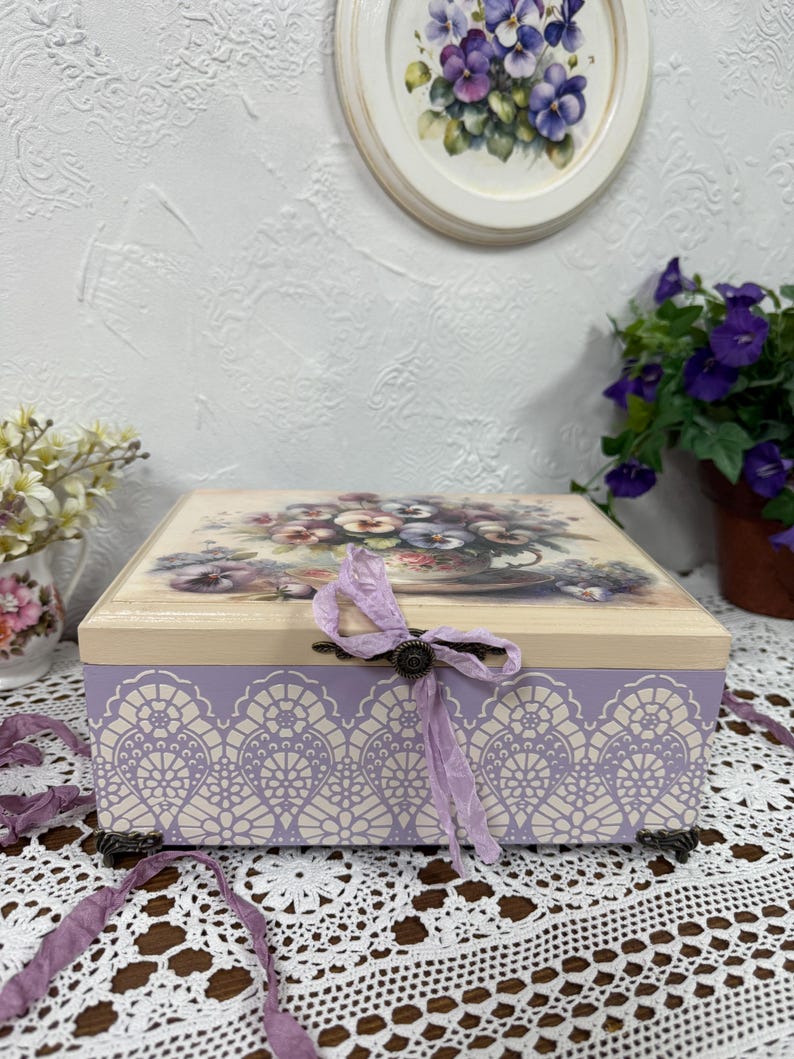 Rustic Memory Box in Shabby Chic Style, Hand-painted Wooden Jewelry Box ...