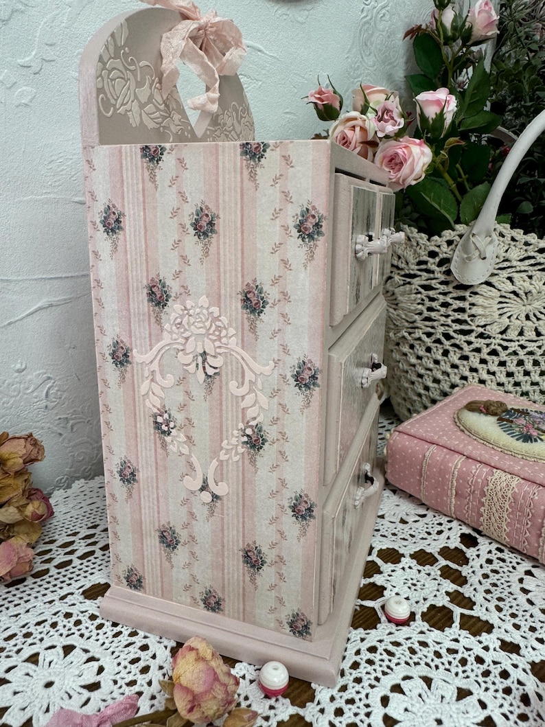 Shabby Chic Pink Desk Organizer With Roses. Hand-painted Wooden Mini ...