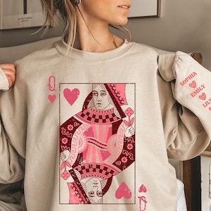 Custom Valentines Sweatshirt Queen of Hearts Gift New Mom Birthday Mothers Day Gifts Custom Name Shirt Kids Personalized Mom Gift Wife