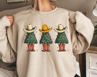 Western Christmas Tree Sweatshirt: Cowboy Cowgirl Holiday Shirt