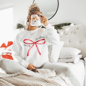 Red Bow Christmas Sweatshirt: Merry Coquette Holiday Sweater