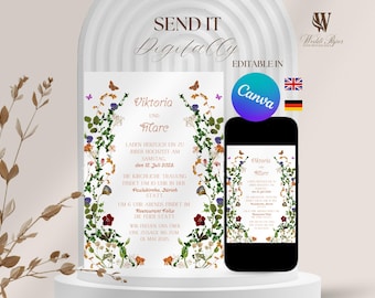 Floral Wedding Invitation Canva Template: Editable Digital Download