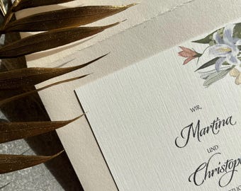 Invitación de boda floral: elegante cartulina de lino, diseño personalizable