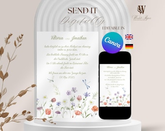 Pastel Floral Wedding Invitation Canva Template (Digital Download)