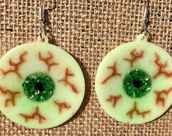 Glow in the Dark Halloween Earrings: Monster Eye Dangle Earrings