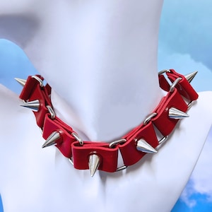 Punk Spike Necklace Gothic Rivet Chain,Leather Adjustable Necklace,Cosplay Choker,Spiked Gothic Leather Choker,Handmade Collar For Women