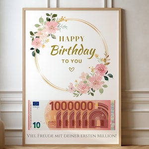 Cash gift for birthday | Birthday gift your first million | Last-minute gift for son or daughter | Cash gift Million A4
