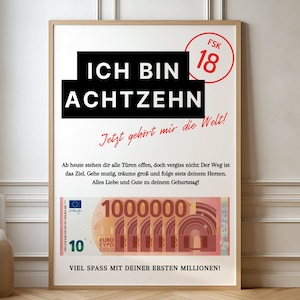Regalo de dinero para su cumpleaños, dinero de regalo de cumpleaños, su primer millón de carteles, regalo de último minuto, hijo de 18 cumpleaños, hija, A4