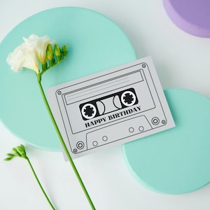 Carte d'anniversaire des années 80, joyeux anniversaire, carte rétro, cassette, carte de musique, Noastalgie des années 90, cassette
