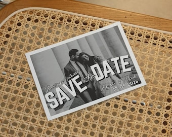 Carte postale vintage inspirée du modèle « Save the Date », photo rétro modifiable, réservez cette date, carte photo imprimable « Save the Date », carte de voeux vintage 1