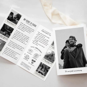 Plantilla de tarjeta de aniversario personalizada / Regalo de aniversario de 1 año para novio / Regalo de aniversario de 1 año para él / Polaroid personalizada / Plantilla Canva