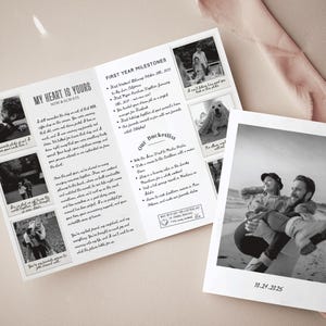 Plantilla de tarjeta de aniversario personalizada / Regalo de aniversario de 1 año para novio y novia / Plantilla de Canva imprimible / Polaroid personalizada