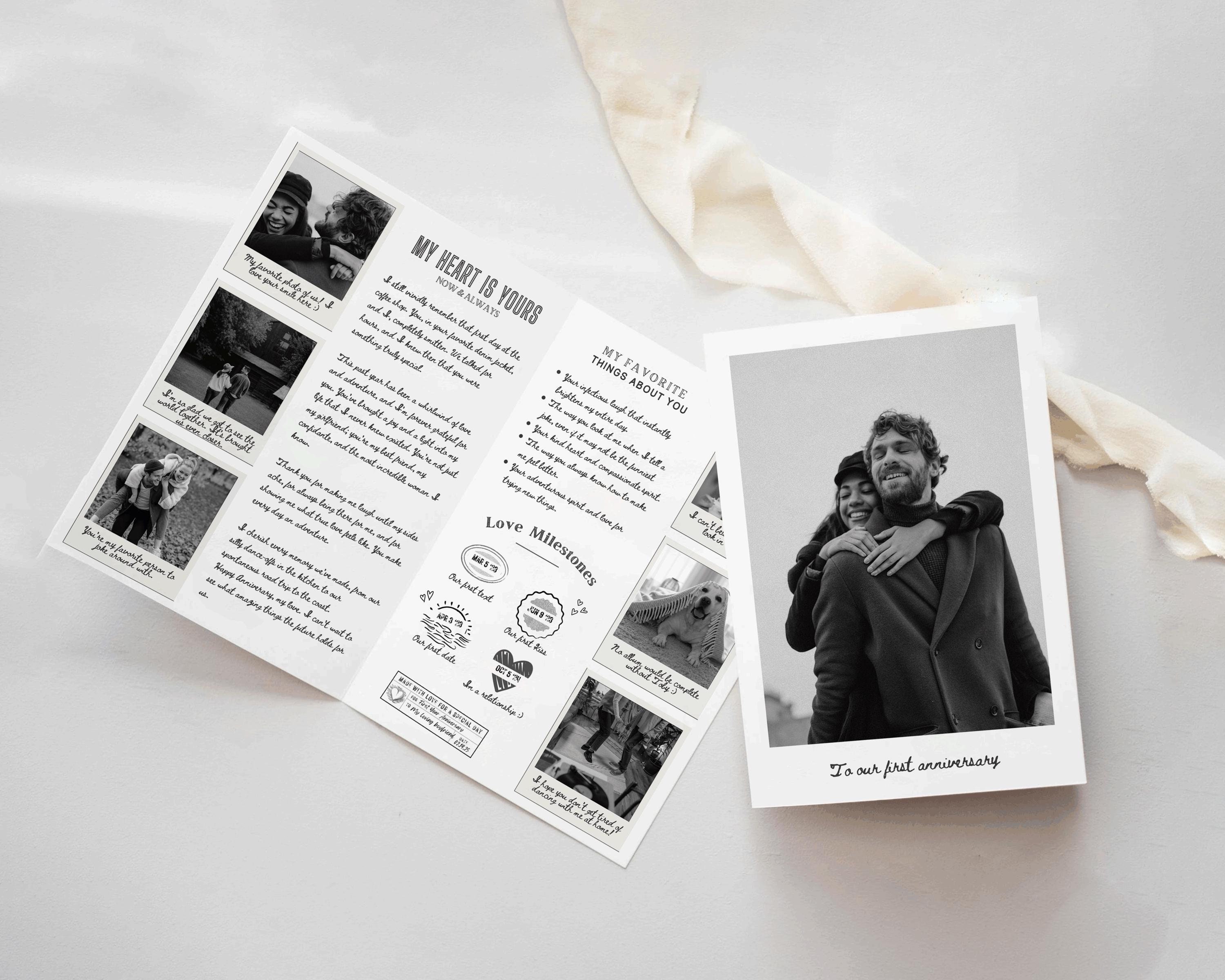 Custom Anniversary Card Template | 1 Year Anniversary Gift for Boyfriend  |  1st Anniversary Gift for Him | Custom Polaroid | Canva Template