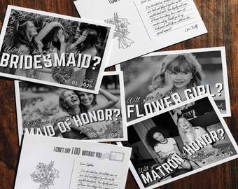 Bridesmaid Proposal Card Template, Vintage Postcard Style (Canva Editable)