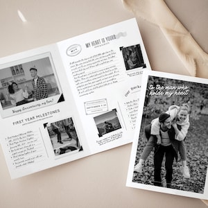 Aangepaste jubileumkaartsjabloon | 1-jarig jubileumcadeau voor vriend en vriendin | Afdrukbare canvassjabloon | Aangepaste polaroid