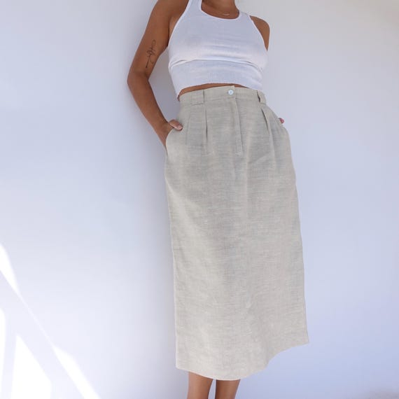 Vintage natural linen midi skirt