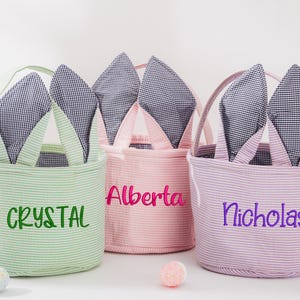 Benutzerdefinierte Monogramm Osterkorb, Baby Ostern Name Korb, personalisierte gestickte Osterhase Korb, Ostergeschenk für Mädchen Jungen, Ostereiersuche