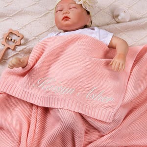 Personalized Knit Baby Blanket, Embroidery Gift for Baby Shower, Stroller Blanket, Monogrammed Newborn Baby Gift,Soft Cotton Knit