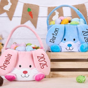 Personalisierter Osterkorb, bestickter Plüsch-Osterkorb, Kinder-Häschenkorb mit Namen, Ostereiersuche, Ostereimer, Kinder-Ostern-Geschenk