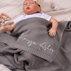 Personalized Knit Baby Blanket, Embroidery Gift for Baby Shower, Stroller Blanket, Monogrammed Newborn Baby Gift,Soft Cotton Knit
