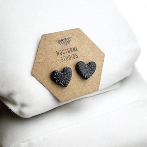Matte Black Glittery Valentine’s Day Heart Stud Earrings