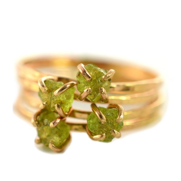 Raw Peridot Ring, Rough Gemstone Ring, August Birthstone Ring, SINGLE RING SRGR18