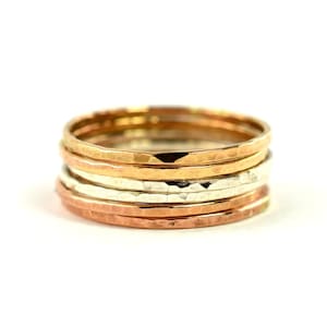 Mix Metal Stackable Rings Set of 6, Hammered Stacking Rings
