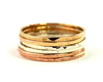 Mix Metal Stackable Rings Set of 6, Hammered Stacking Rings