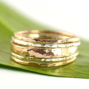 Set di 5 anelli spessi in oro rosa, sottili fasce impilabili in argento, anelli impilabili in metallo misto, misura 7 OKR069