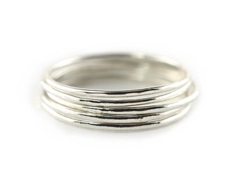 Silver Skinny Ring Set of 5, Ring Threads, Stackable Midi Ring, Super Thin Rings STR20-S5