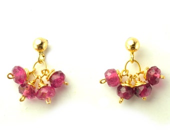 Pink Tourmaline Stud Earrings, Petite Birthstone Earrings, Delicate Beaded Studs, Gemstone Drop Earrings, Birthstone Jewerly, Gifts for Her