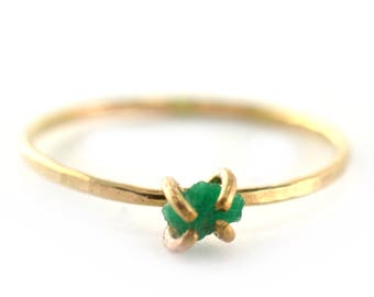 Raw Emerald Ring, Gold Gemstone Ring, May Birthstone Ring, Sized 8