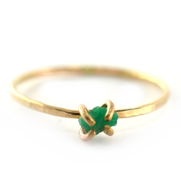 Raw Emerald Ring, Gold Gemstone Ring, May Birthstone Ring, Sized 8